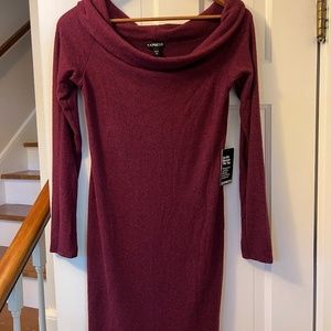 Express Medium Off the Shoulder Or Cowl-Neck Maroon Fall Sweater Dress